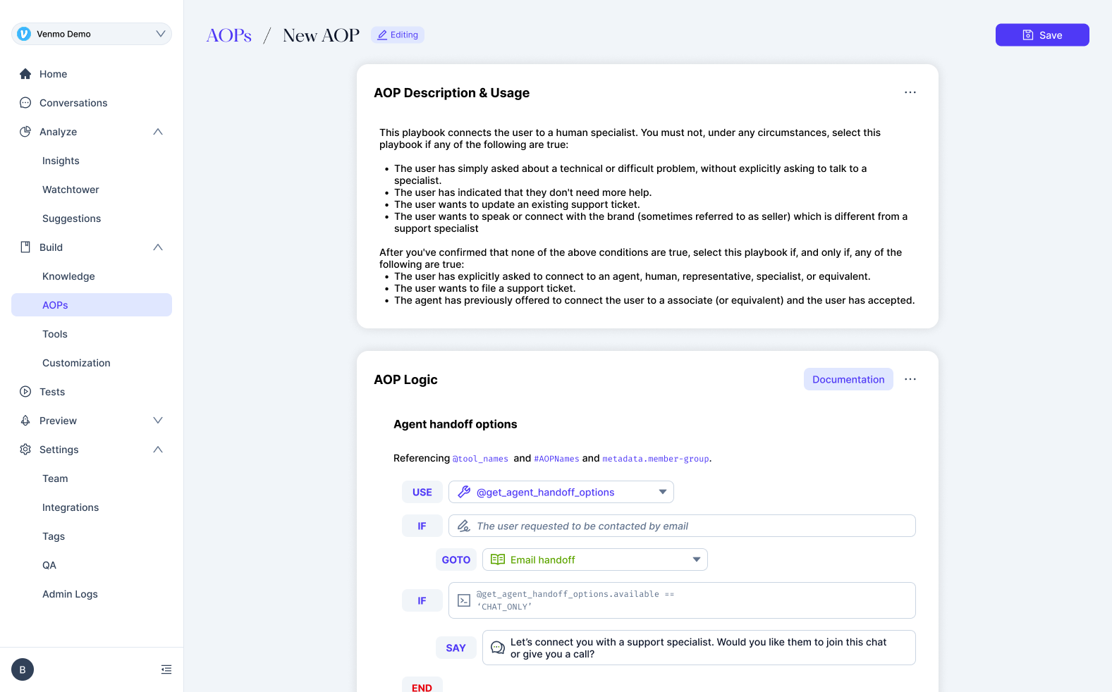 Decagon AOP logic builder